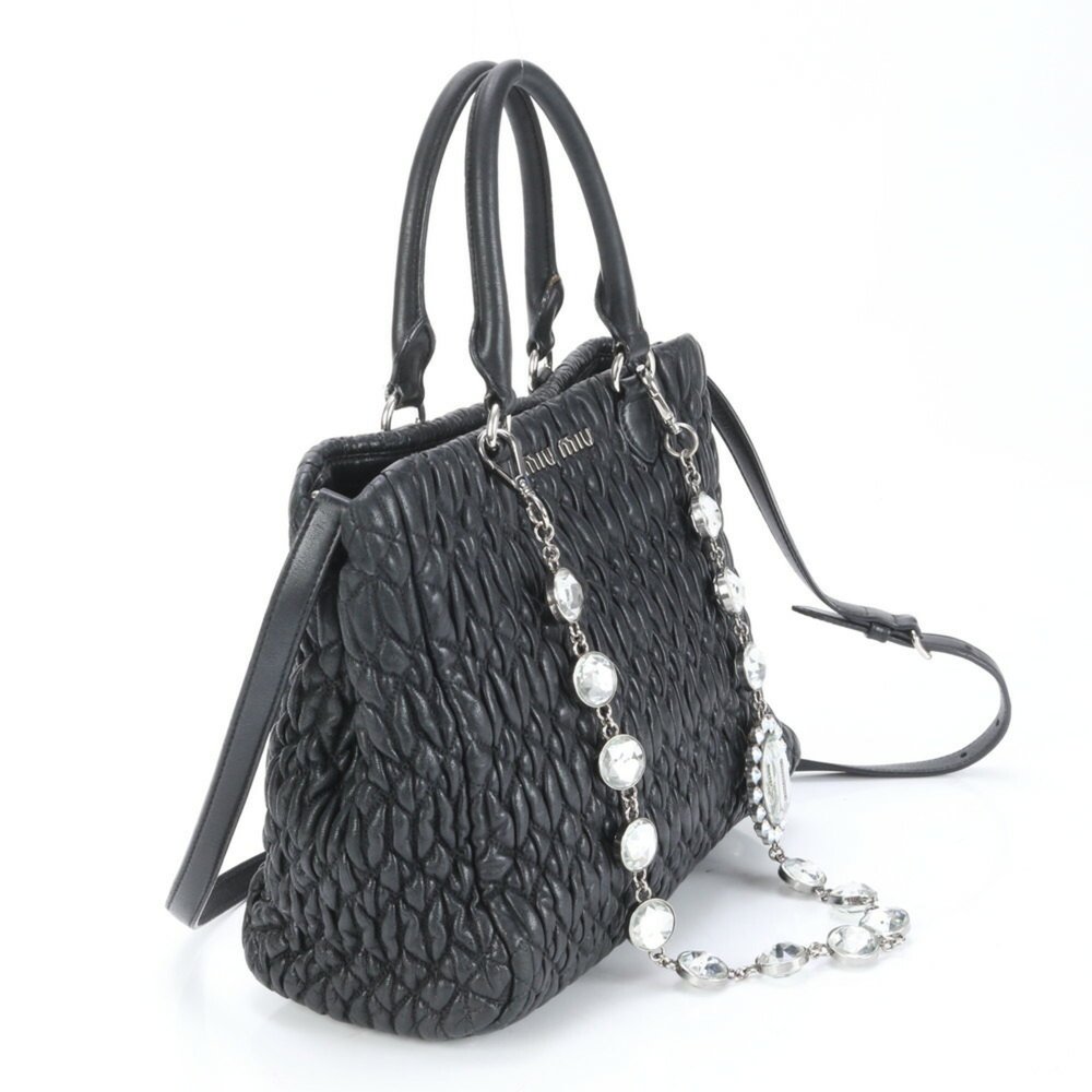 MIU MIU Matelasse Nappa Crystal Leather Shoulder Bag Black - Picture 3 of 15